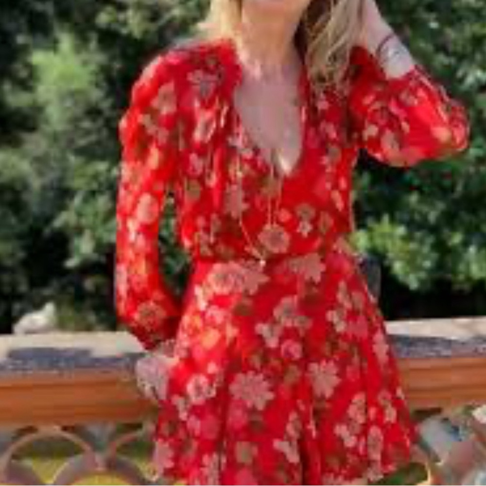 Zara Red Wrap Sundress with Bishop Sleeves